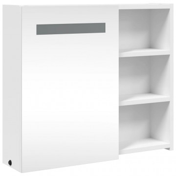 Dulap cu oglindă de baie cu lumină LED, alb, 60x13x52 cm - Img 5