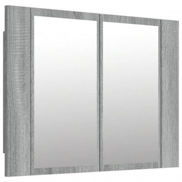 Dulap cu oglindă & LED gri sonoma 60x12x45 cm lemn compozit - Img 2