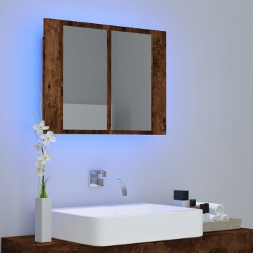 Dulap cu oglindă & LED stejar fumuriu 60x12x45 cm lemn compozit - Img 3