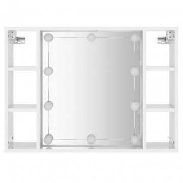 Dulap cu oglindă și LED, alb extralucios, 76x15x55 cm - Img 6