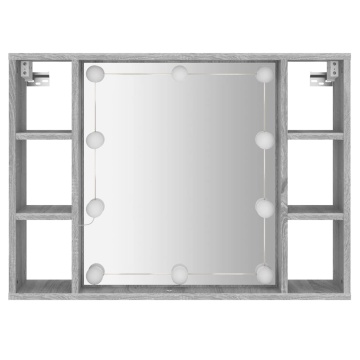 Dulap cu oglindă și LED, gri sonoma, 76x15x55 cm - Img 6