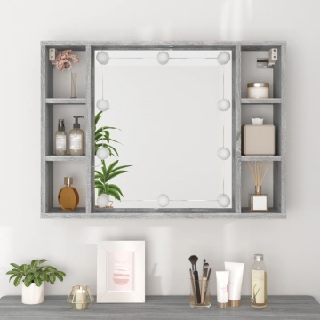 Dulap cu oglindă și LED, gri sonoma, 76x15x55 cm - Img 8
