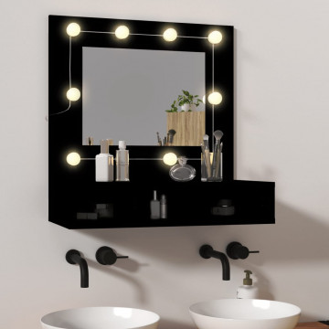 Dulap cu oglindă și LED, negru, 60x31,5x62 cm - Img 1