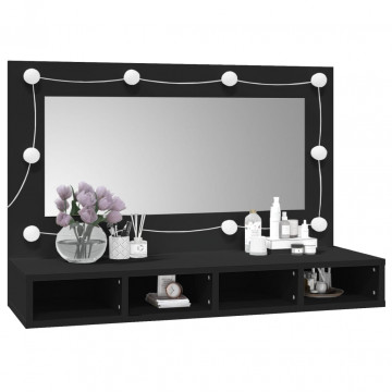 Dulap cu oglindă și LED, negru, 90x31,5x62 cm - Img 4