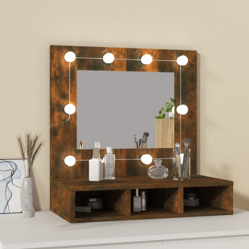 Dulap cu oglindă și LED, stejar fumuriu, 60x31,5x62 cm - Img 3