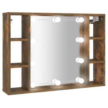 Dulap cu oglindă și LED, stejar fumuriu, 76x15x55 cm - Img 2