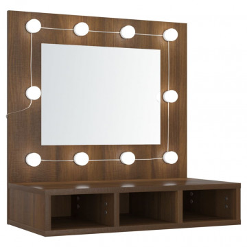 Dulap cu oglindă și LED, stejar maro, 60x31,5x62 cm - Img 2