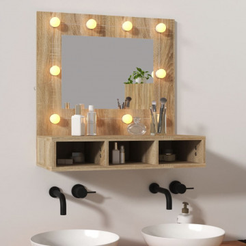 Dulap cu oglindă și LED, stejar sonoma, 60x31,5x62 cm - Img 1