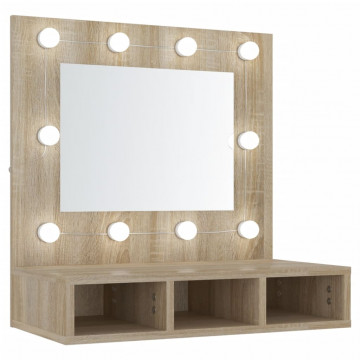 Dulap cu oglindă și LED, stejar sonoma, 60x31,5x62 cm - Img 2