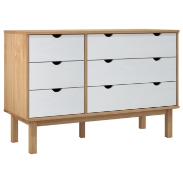 Dulap cu sertar OTTA maro/alb, 111x43x73,5 cm, lemn masiv pin - Img 2