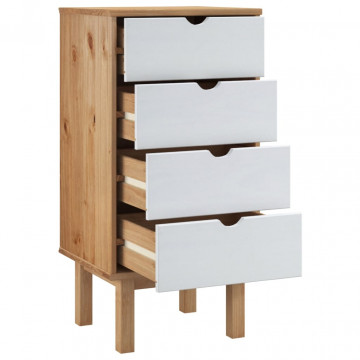 Dulap cu sertar "OTTA", maro/alb, 45x39x90 cm, lemn masiv pin - Img 4