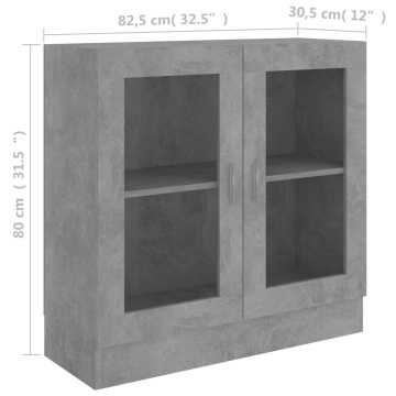 Dulap cu vitrină, gri beton, 82,5x30,5x80 cm, lemn prelucrat - Img 7