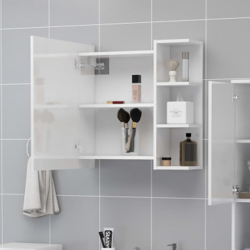 Dulap de baie cu oglindă, alb extralucios, 62,5x20,5x64 cm, PAL - Img 3