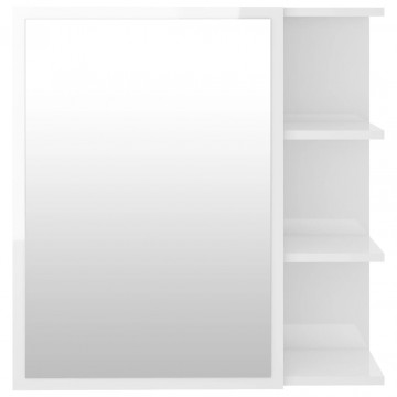 Dulap de baie cu oglindă, alb extralucios, 62,5x20,5x64 cm, PAL - Img 6