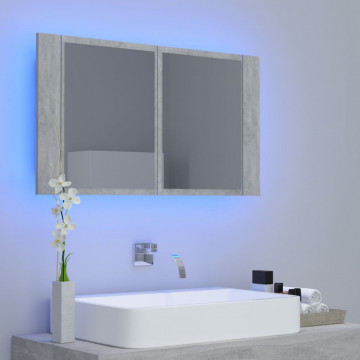Dulap de baie cu oglindă & LED, gri beton, 80x12x45 cm acril - Img 3