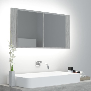 Dulap de baie cu oglindă & LED, gri beton, 90x12x45 cm acril - Img 1