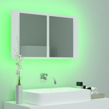 Dulap de baie cu oglindă și LED, alb, 80x12x45 cm - Img 4