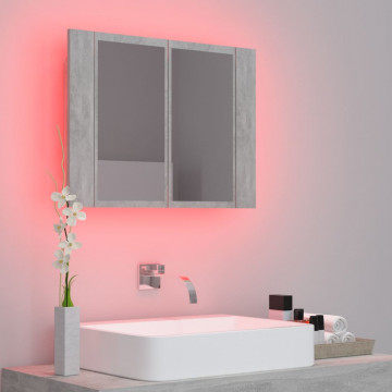Dulap de baie cu oglindă și LED, gri beton, 60x12x45 cm - Img 4