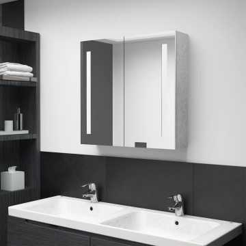 Dulap de baie cu oglindă și LED, gri beton, 62x14x60 cm - Img 1