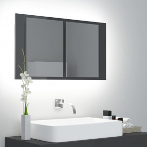 Dulap de baie cu oglindă și LED, gri extralucios, 80x12x45 cm - Img 1