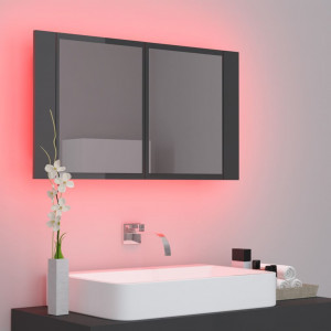 Dulap de baie cu oglindă și LED, gri extralucios, 80x12x45 cm - Img 4