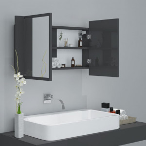 Dulap de baie cu oglindă și LED, gri extralucios, 80x12x45 cm - Img 5