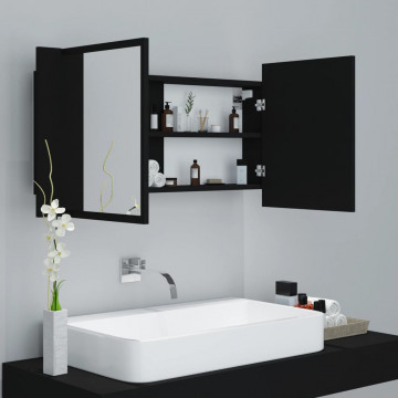 Dulap de baie cu oglindă și LED, negru, 90x12x45 cm acril - Img 5