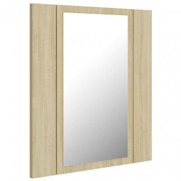 Dulap de baie cu oglindă și LED, stejar Sonoma, 40x12x45 acril - Img 7