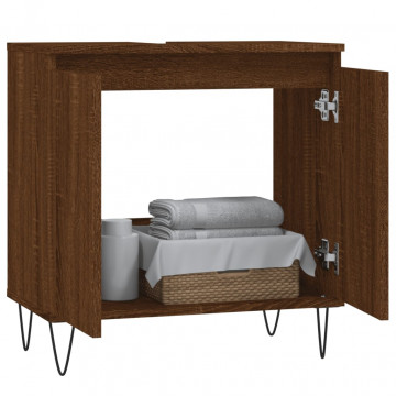 Dulap de baie, stejar maro, 58x33x60 cm, lemn prelucrat - Img 3