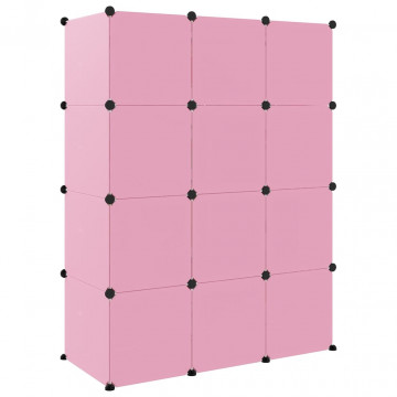 Dulap de depozitare cub pentru copii, 12 cuburi, roz, PP - Img 8