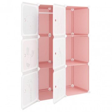Dulap de depozitare cub pentru copii, 6 cuburi, roz, PP - Img 5