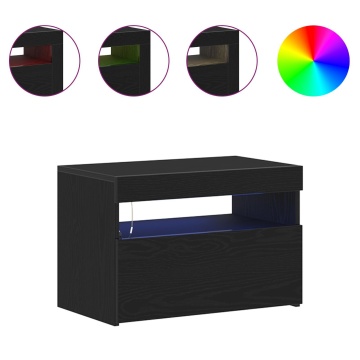 Dulap de nopte cu lumini LED Stejar negru 60x35x40 cm Lemn proiectat - Img 4
