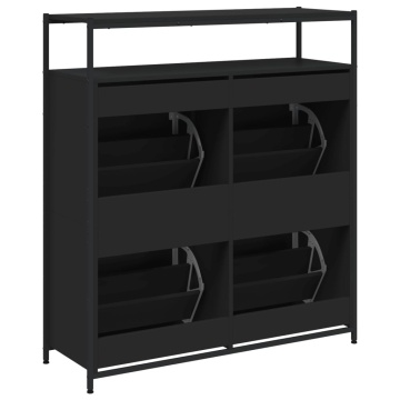 Dulap de pantofi cu 4 sertare rabatabile, negru, 100x34x112 cm - Img 7