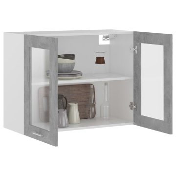 Dulap din sticlă suspendat gri beton 80x31x60 cm lemn prelucrat - Img 4
