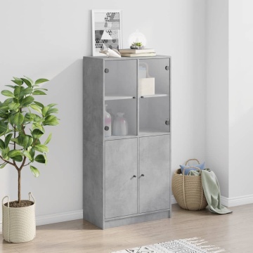 Dulap înalt cu uși, gri beton, 68x37x142 cm, lemn compozit - Img 3