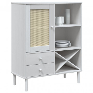 Dulap înalt SENJA aspect ratan alb, 90x40x112cm, lemn masiv pin - Img 3