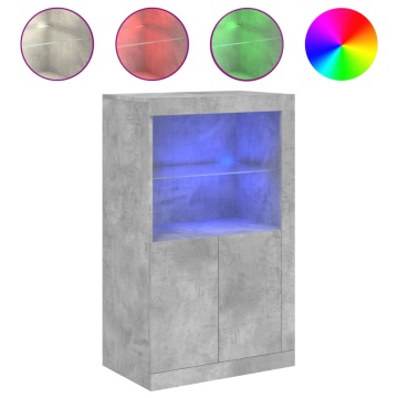 Dulap lateral cu lumini LED, gri beton, lemn prelucrat - Img 2