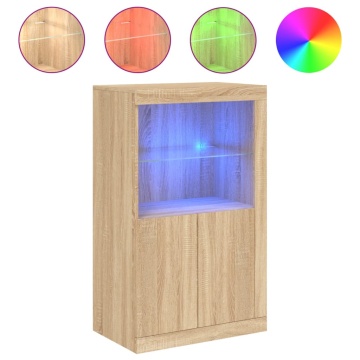 Dulap lateral cu lumini LED, stejar sonoma, lemn prelucrat - Img 2