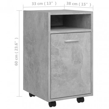 Dulap lateral cu roți, gri beton, 33x38x60 cm, PAL - Img 7