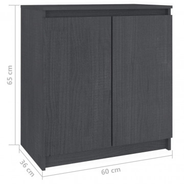 Dulap lateral, gri, 60x36x65 cm, lemn masiv de pin - Img 6