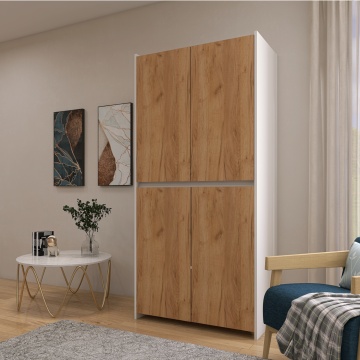 Dulap Modren Torino cu 4 usi, 200x80x50 cm, Culoare Alb Stejar Auriu din Pal de 18 mm - Img 2