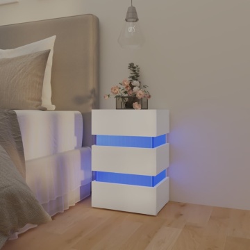 Dulap noptieră cu LED, alb, 45x35x67 cm, lemn prelucrat - Img 1