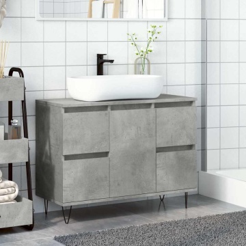 Dulap pentru baie, gri beton, 80x33x60 cm, lemn compozit - Img 3