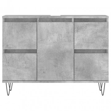 Dulap pentru baie, gri beton, 80x33x60 cm, lemn compozit - Img 4