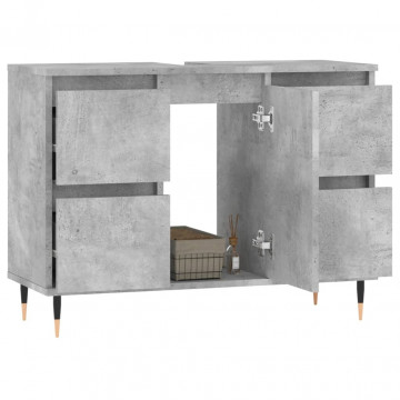 Dulap pentru baie, gri beton, 80x33x60 cm, lemn compozit - Img 3