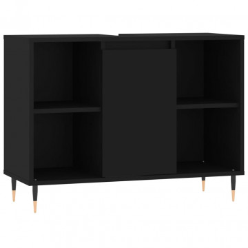 Dulap pentru baie, negru, 80x33x60 cm, lemn compozit - Img 2