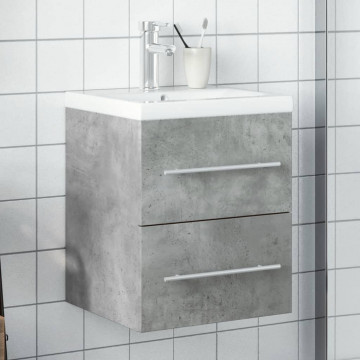 Dulap pentru chiuvetă de baie, lavoar încorporat, gri beton - Img 1