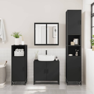 Dulap pentru chiuvetă de baie negru 65x33x60 cm lemn prelucrat - Img 3