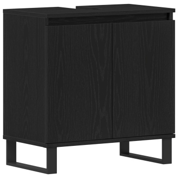 Dulap pentru chiuvetă de baie Negru Stejar 58x33x60 cm Lemn prelucrat - Img 2