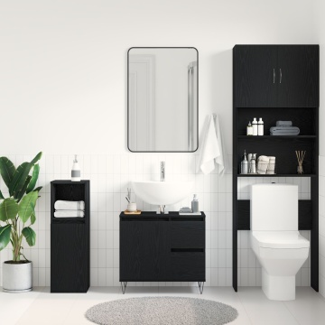 Dulap pentru chiuvetă de baie Negru Stejar 65x33x60 cm Lemn prelucrat - Img 4